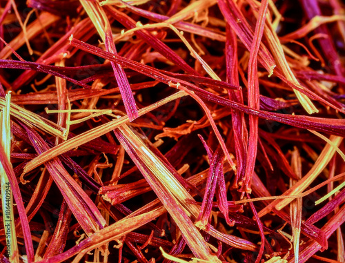 Close up saffron threads showing natural spice texture and organic luxury seasoning pattern