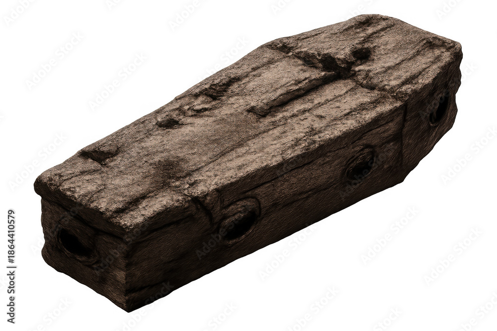 Fototapeta premium Old wooden coffin or burial box with a rustic texture, representing death and funeral concepts, on a transparent background