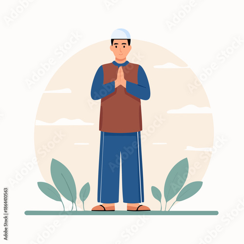 Man Standing with Hands Together in Prayer.