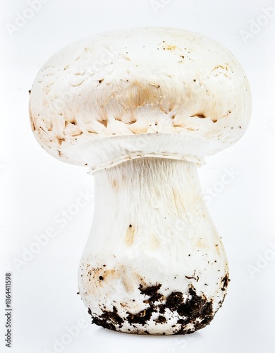 White Button Mushroom Isolated on White Background, Common Edible Fungi Representing Everyday Cooking and Healthy Food Concept
