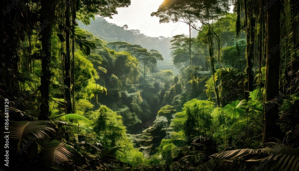 Fototapeta premium Lush Green Canopy - A Vibrant Rainforest Ecosystem.