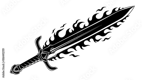 Bold fantasy-style sword with flames and intricate hilt design for symbolic or artistic use