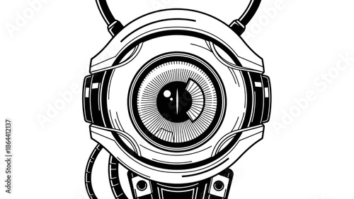 Futuristic robotic eye with intricate components and detailed design elements perfect for