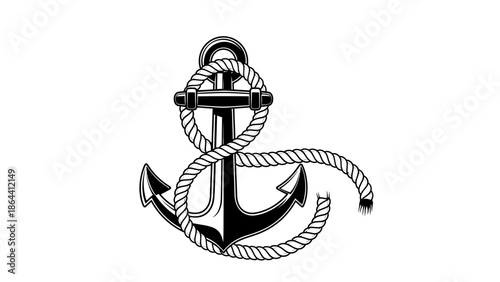 Classic nautical anchor entwined with a resilient rope symbolizing maritime strength and stability
