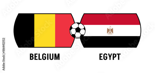 Flags of Belgium and Egypt for an international football match. Concept of a world football competition in 2026.