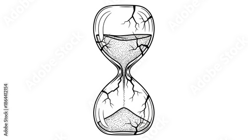 Symbolic Illustration of Cracked and Overflowing Hourglass Representing Time and Fragility