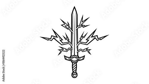 Illustration of a fantasy-style sword emitting lightning bolts with intricate hilt design