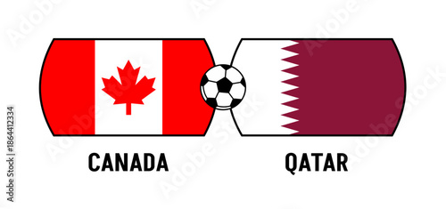 Flags of Canada and Qatar for an international football match. Concept of a world football competition in 2026.