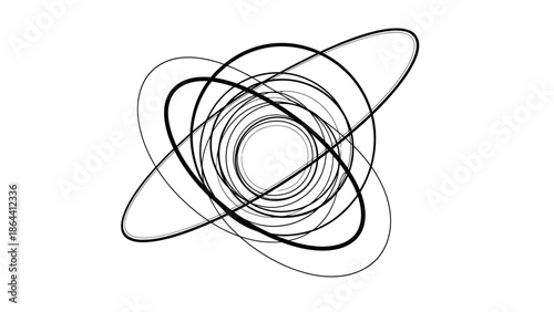 Abstract black and white swirling lines forming complex intertwined loops and spirals