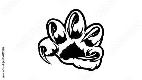 Powerful black and white illustration of an aggressive animal claw with sharp talons poised to