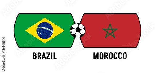 Flags of Brazil and Morocco for an international football match. Concept of a world football competition in 2026.