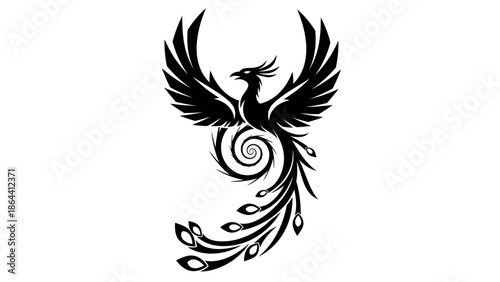 Stylized black phoenix emblem symbolizing rebirth and resilience artistic design