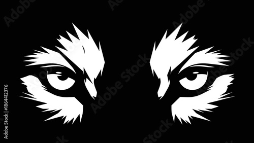 Striking minimalist monochrome tiger eyes with intense expression