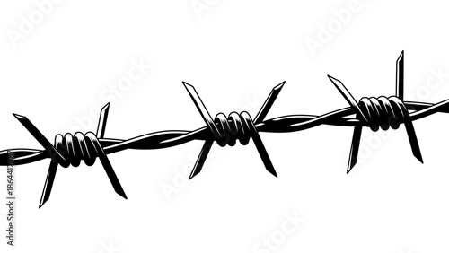 Close-up of barbed wire with sharp metal spikes and twisted strands illustrating security barrier