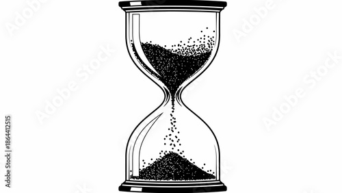 Classic black and white ink illustration of an hourglass representing the passage of time and the
