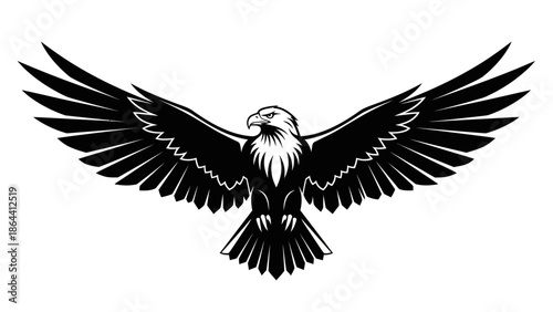 Minimalist Black and White Eagle Emblem Featuring Outstretched Wings and Sharp Details for