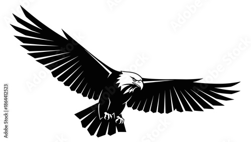 Dynamic black and white illustration of a soaring eagle with detailed feathers and fierce