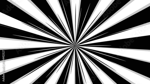 Dynamic radial black and white abstract pattern with striking visual impact