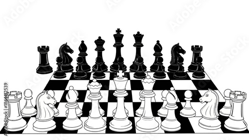 Strategic Chess Game Setup with Detailed Piece Placement and Board Layout for Intellectual Challenge