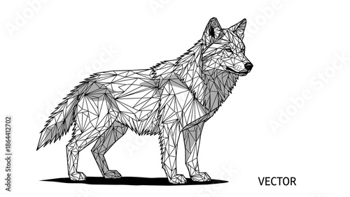 Abstract polygonal illustration of a howling wolf in vector style with geometric lines and shading