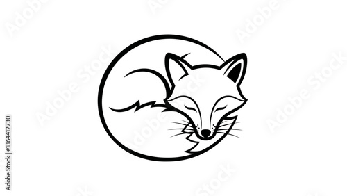 Minimalistic Illustration of a Sleeping Fox Encased in a Circular Frame for Logo or Icon Design
