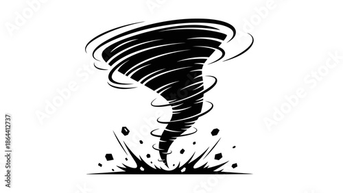 Dynamic Illustration of a Tornado Whirling with Dust and Debris in Motion