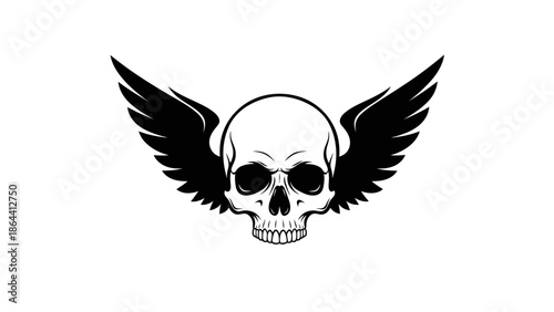 Black and White Skull with Outstretched Wings Emblem Design Visual Artwork