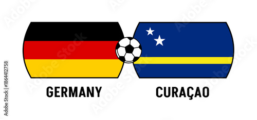 Flags of Germany and Curaçao for an international football match. Concept of a world football competition in 2026.