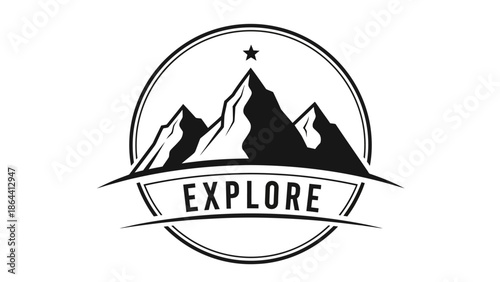 Minimalist Mountain Exploration Logo Featuring Peaks and Star Emblem for Adventure Branding