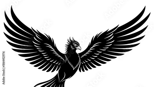 Elegant black and white stylized eagle with expansive wings in a graphic design style
