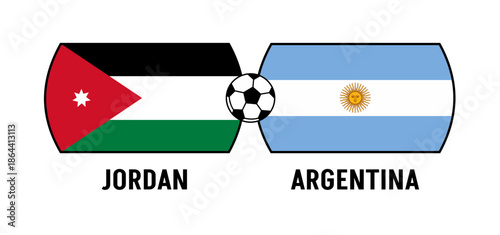 Flags of Argentina and Jordan for an international football match. Concept of a world football competition in 2026.