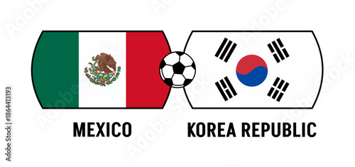 Flags of Mexico and South Korea for an international soccer match. Concept of a world soccer competition in 2026.