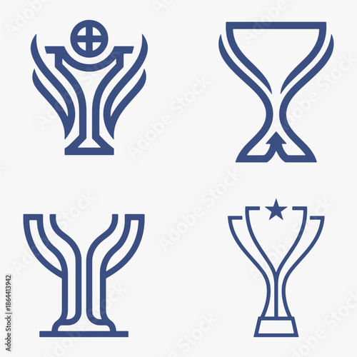 Set of Abstract trophy illustration logo flat design template.