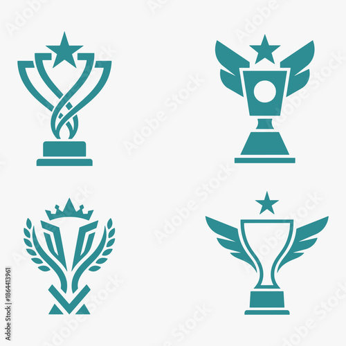 Set of Abstract trophy illustration logo flat design template.