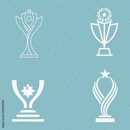 Set of Abstract trophy illustration logo flat design template.