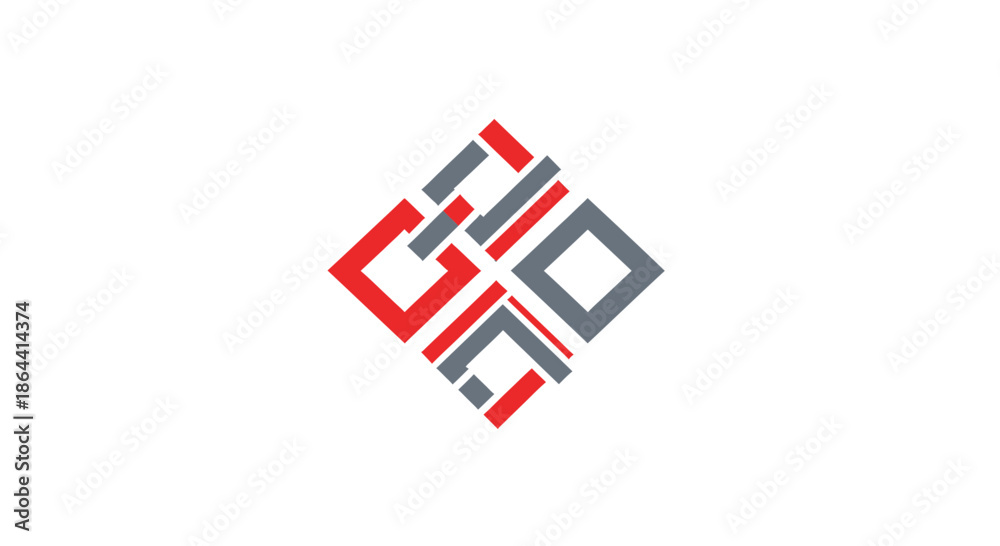 Obraz premium Abstract Geometric Logo Design with Red and Gray Squares on a Clean White Background