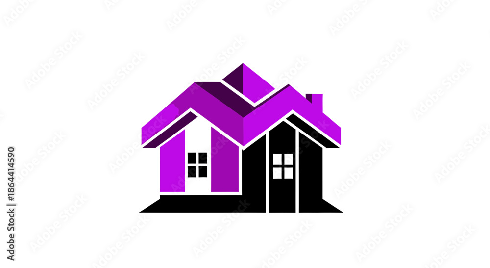 Fototapeta premium Abstract Geometric Purple and Black House Logo or Symbol on Isolated White Background