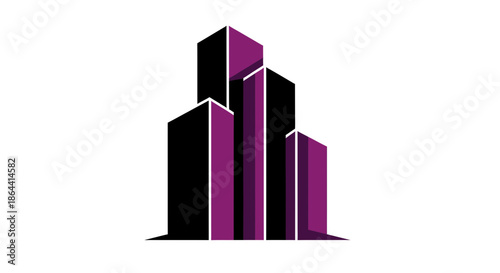 Abstract Geometric Purple and Black Buildings Representing Modern Urban Structures