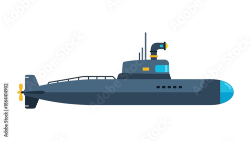 Intricate Illustration of a Modern Submarine Featuring a Periscope and Propeller in a Minimalist