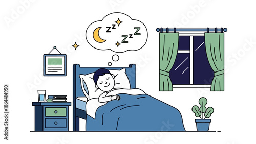 Peaceful nighttime bedroom scene with a child enjoying restful sleep with a cozy environment