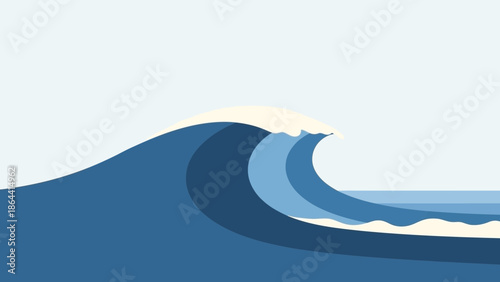 Minimalist ocean wave illustration emphasizing calming seascape with layered blue tones and smooth