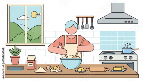Simple and Cozy Kitchen Scene with a Person Preparing Food During the Day