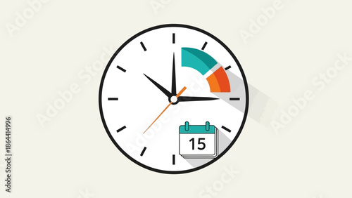 Modern wall clock with integrated calendar and colorful time indicator for time management