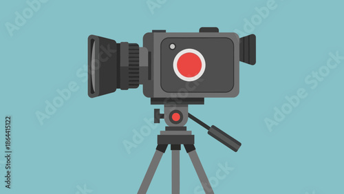 Stylized Digital Camera on Tripod Illustration Highlighting Film and Video Equipment
