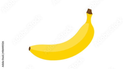 Simple Illustration of a Fresh Yellow Banana with a Brown Tip on a White Background