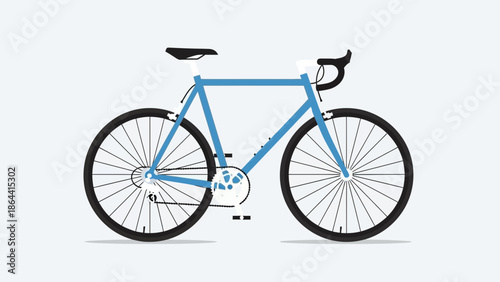 Minimalist Illustration of a Modern Blue Bicycle with Black Wheels and Detailed Frame Design