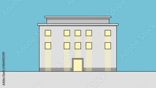 Minimalist Illustration of a Classical Multi-storey Building with a Flat Roof and Symmetrical