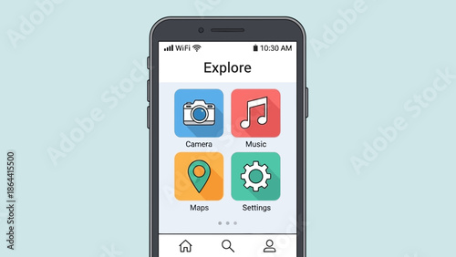 smartphone displaying app icons for camera music maps and settings on a modern digital device