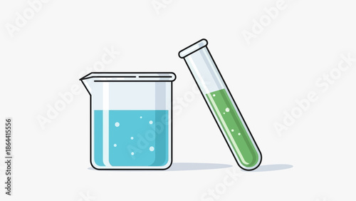 Simple Illustration of Laboratory Glassware Containing Blue and Green Liquids