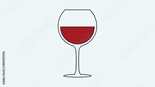 Minimalist Illustration of a Wine Glass Filled with Red Wine on a Light Background